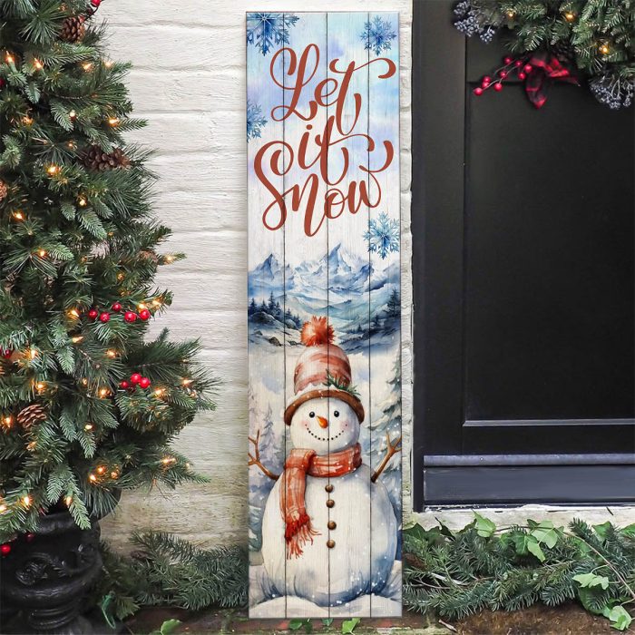 Let it snow snowman porch sign scene