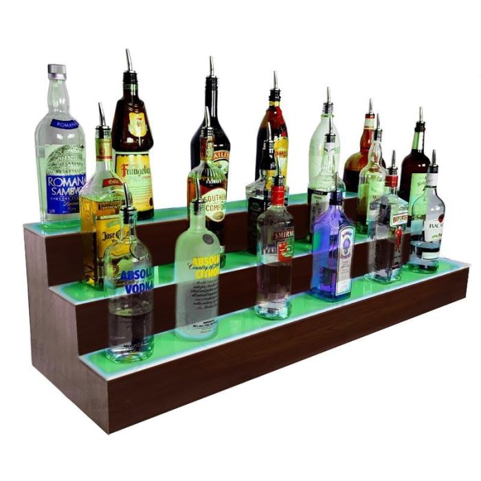 barconic led liquor bottle display shelf 3 step mahogany bpc 800 165d5790 8bf2 474d 8dab 158a660f972d