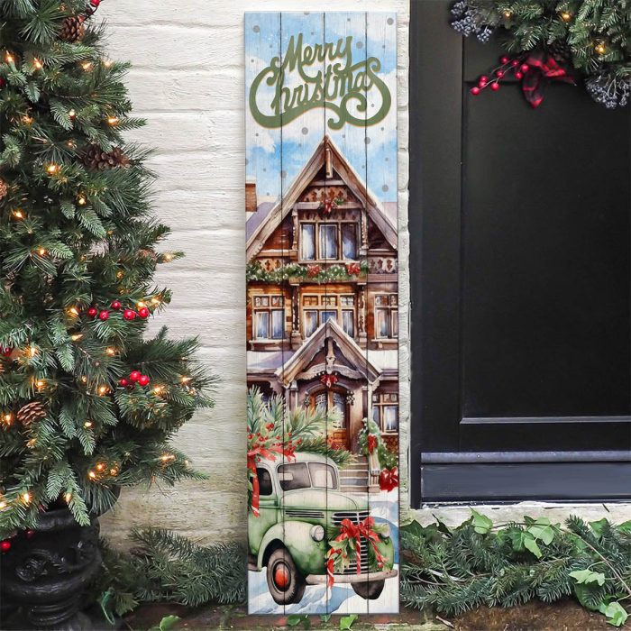 christmas truck porch sign scene