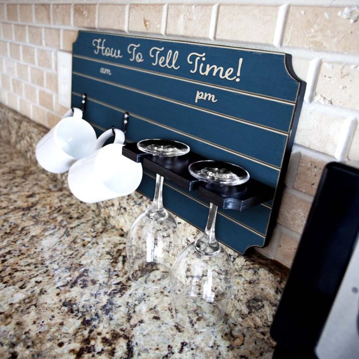 how to tell time coffee tea wine cup holder sign rack painted blue