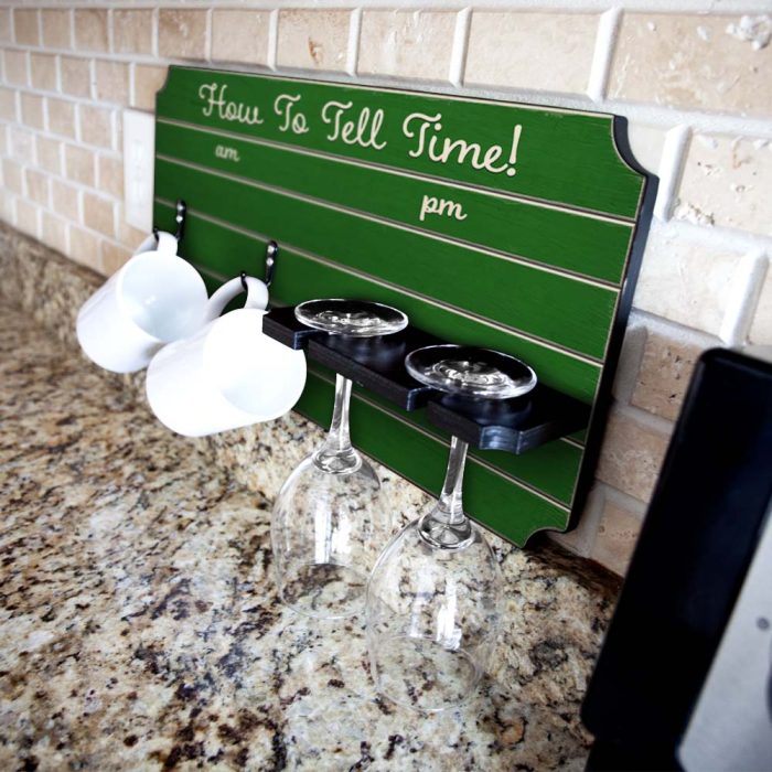 how to tell time coffee tea wine cup holder sign rack painted green