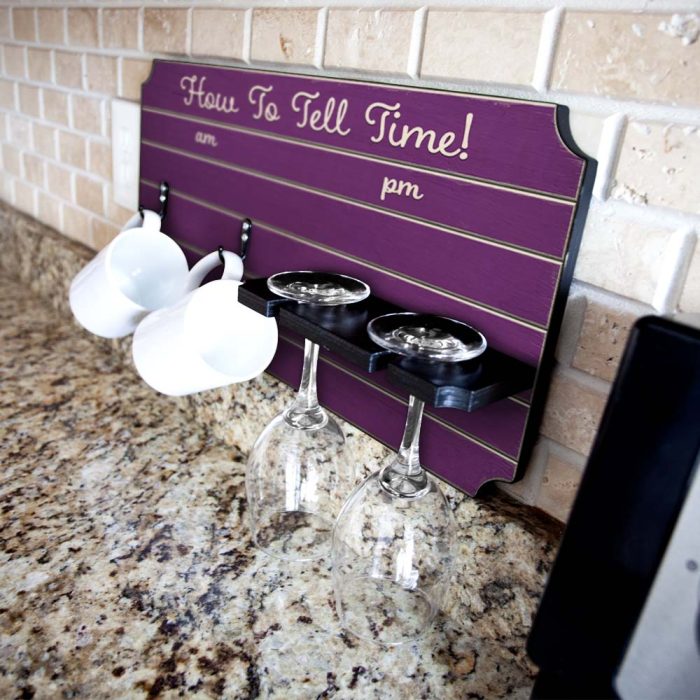 how to tell time coffee tea wine cup holder sign rack painted purple