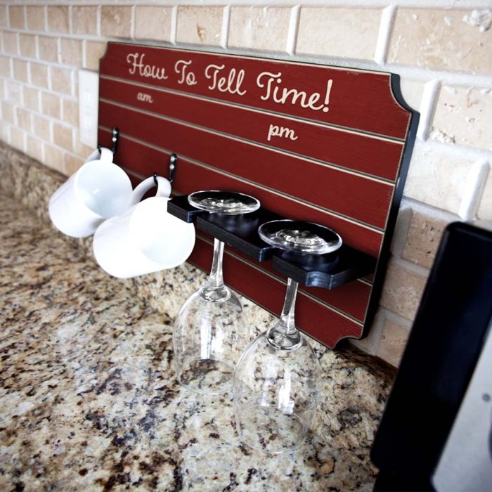 how to tell time coffee tea wine cup holder sign rack painted red