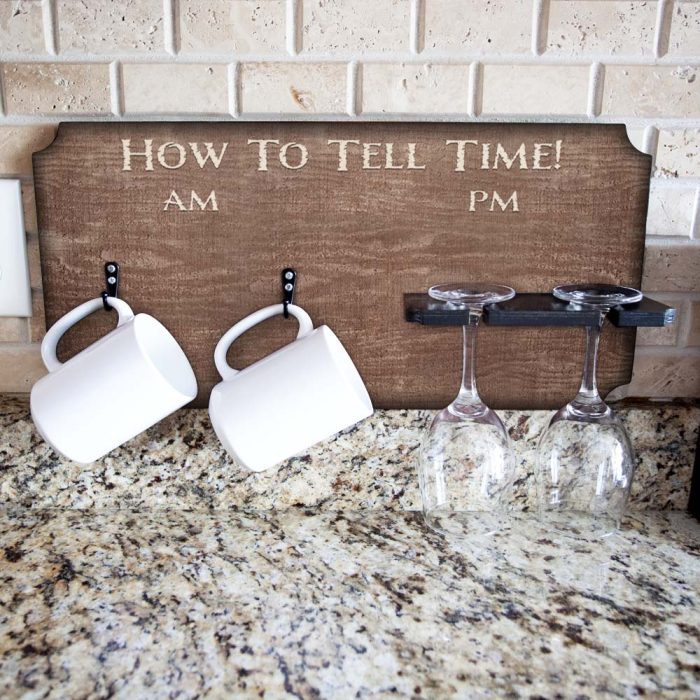 how to tell time mug wine glass holder sign rack rustic black